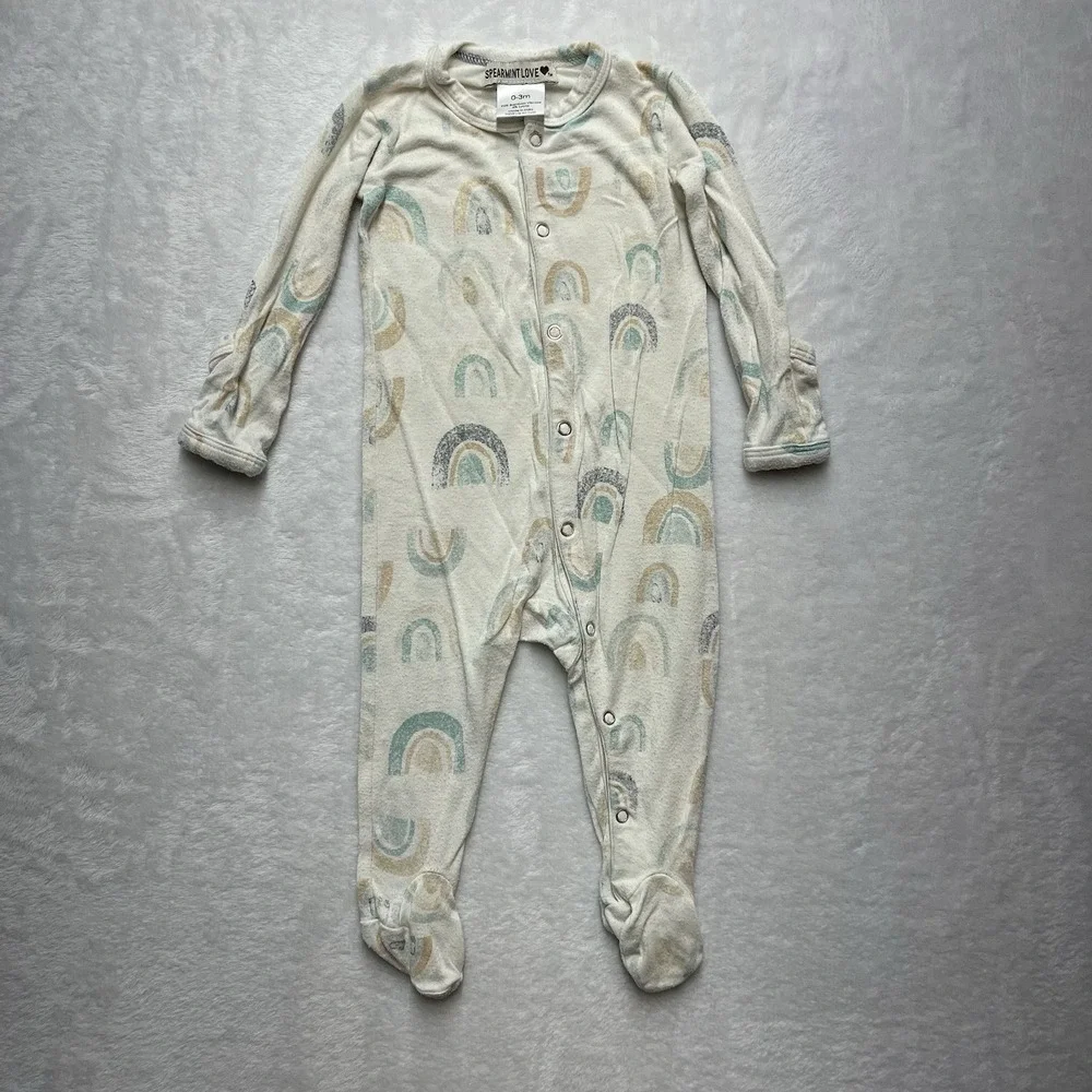 Spearmint Love Bamboo Sleeper Unisex Baby 0-3m Rainbows Footed Sleeper